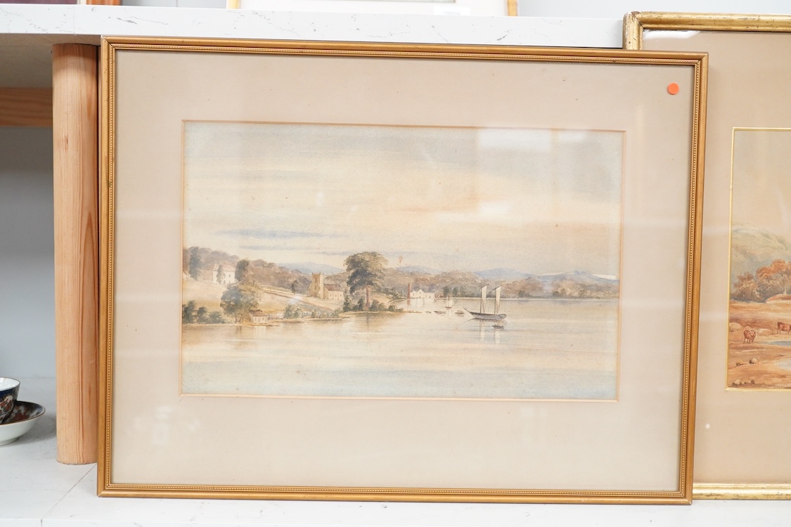 19th century School, ‘Windermere, Launceston, Tasmania’, watercolour together with another Continental watercolour, Bridge over water, largest 20 x 32cm